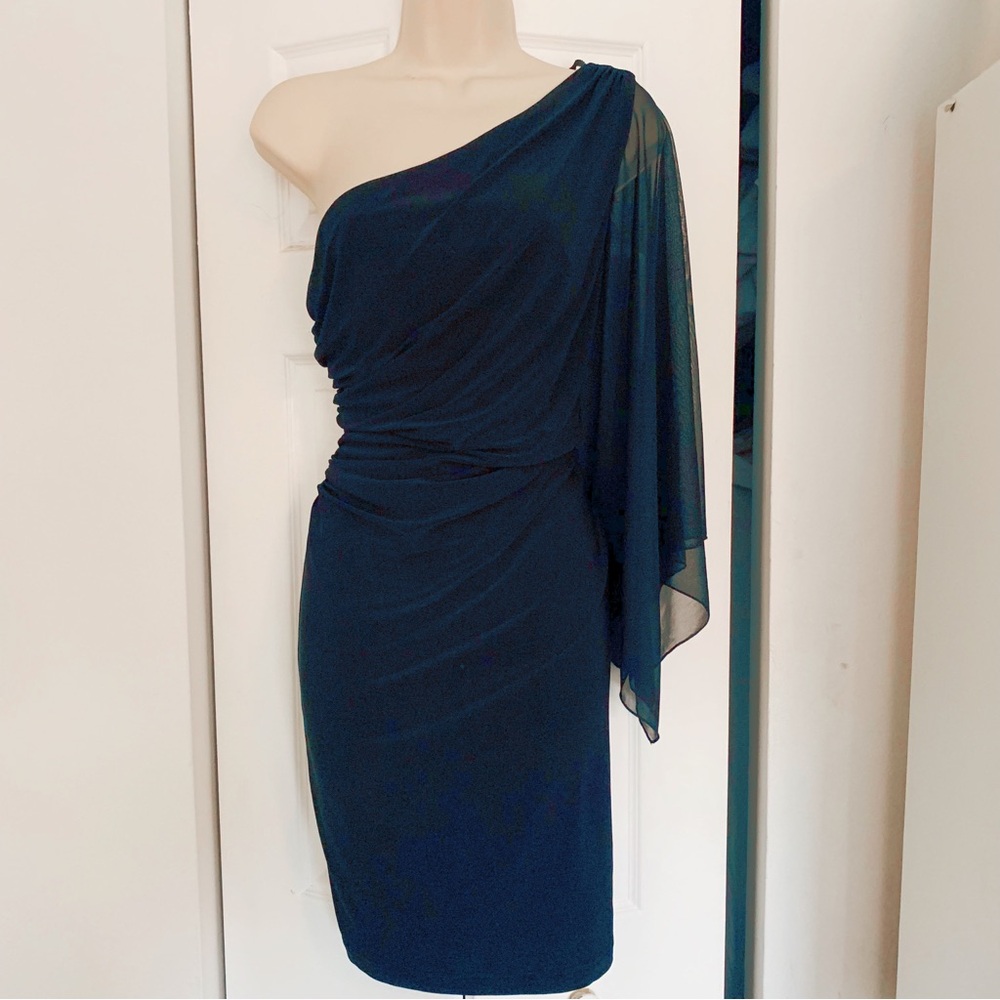 Mesh One Shoulder Black Ruched Dress